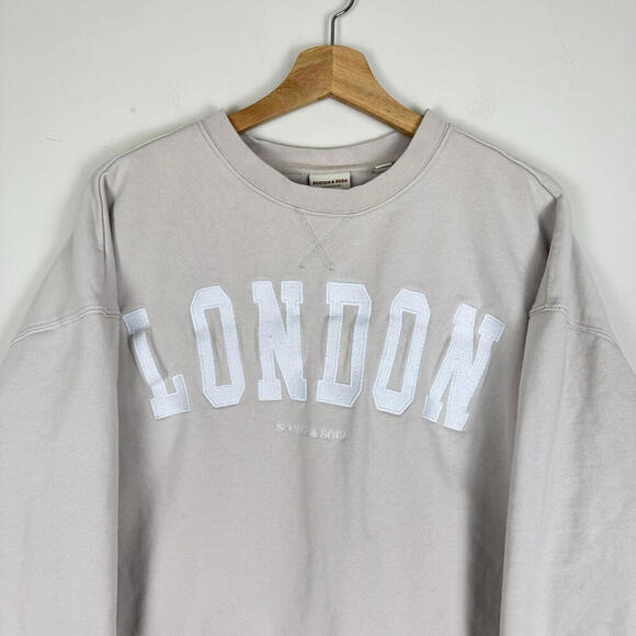 Scotch & Soda London Sweatshirt Size XL Beige Crewneck Embroidered Logo Cropped - Picture 2 of 8